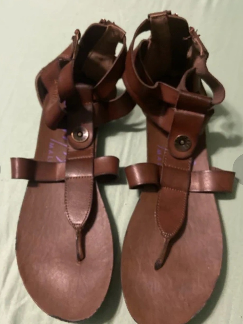 Blowfish Brown Leather T-Strap Sandals
